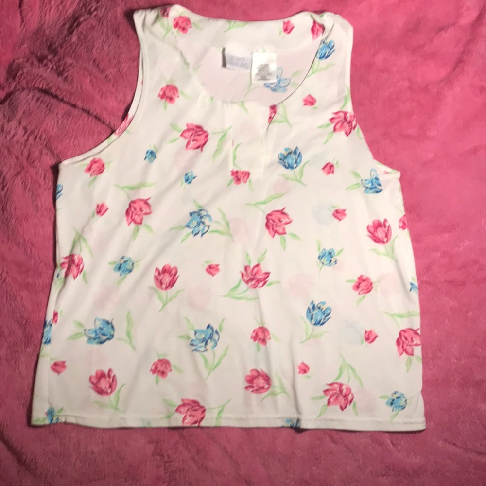 Secret Treasures White Floral Sleeveless Blouse